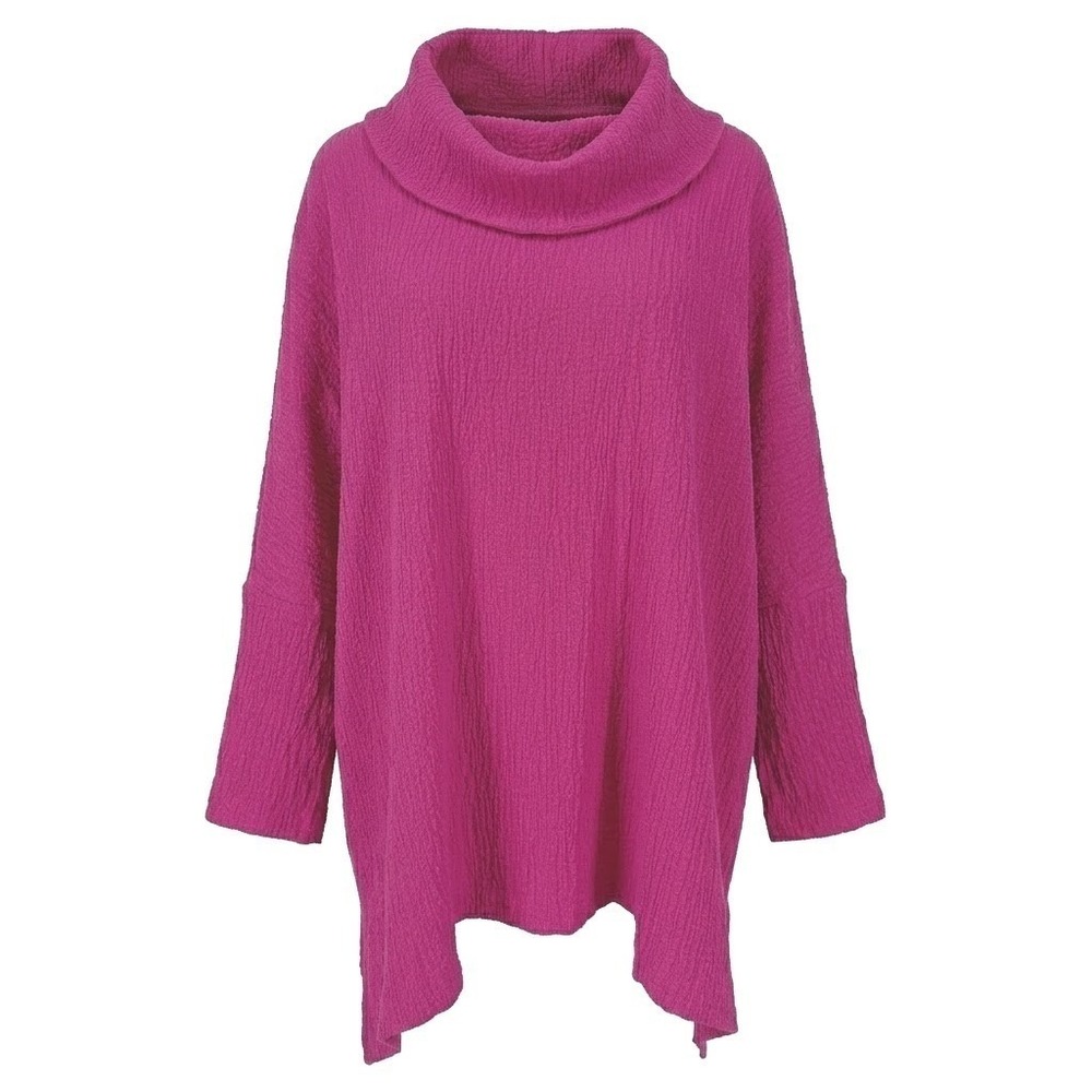 NEW Ali Miles Women's MEDIUM Magenta‎ Pink Cowl Neck Crinkle Tunic Top